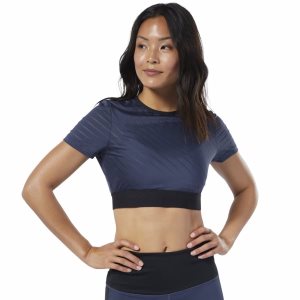 Reebok Studio Mesh Crop Top Damen - Navy - DE 760-DOB